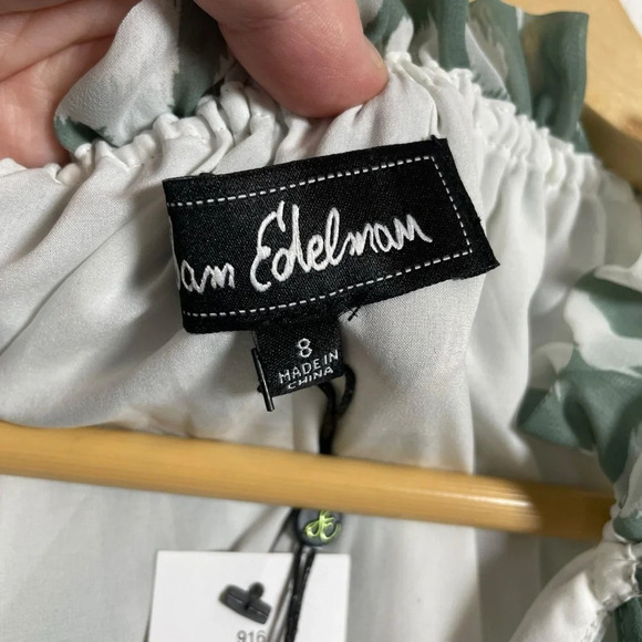 NWT Sam Edelman Sleeveless Ruffle Patterned Midi Dress in Green/White Size 8 - Picture 5 of 14